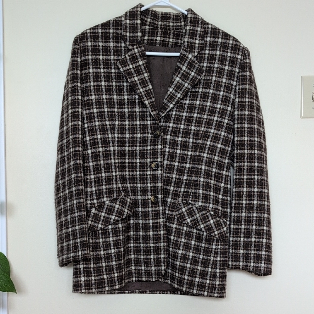 Brown and Cream Checkered Blazer